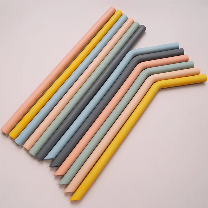 

Reusable Solid Color Silicone Straws Food Grade Foldable Flexible Bent Straight Drinking Straws Kids' Party Supplies Bar Tools