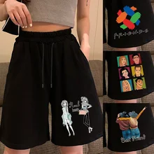 Pantalones cortos de pierna ancha para mujer, Shorts femeninos de cintura alta con bolsillo y cordón que combinan con todo, ropa estampada, pantalones cortos rectos de Culturismo