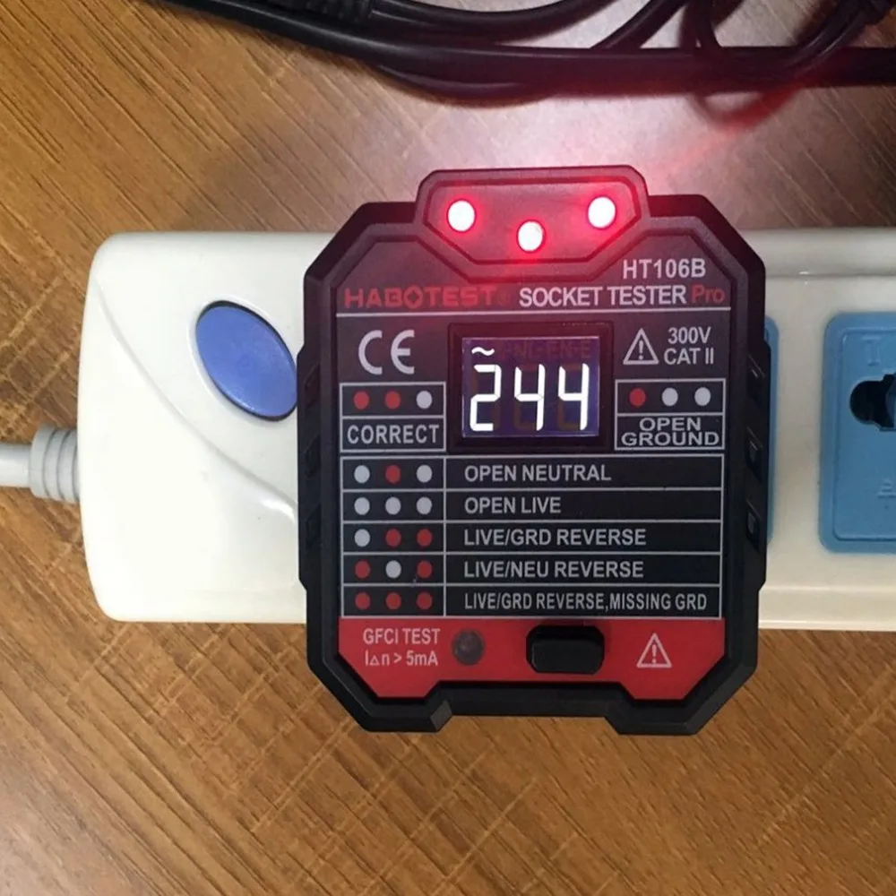 Electric Socket Tester 48-250V Power Socket Automatic Electric Circuit Polarity Voltage Detector Wall Plug Breaker Finder