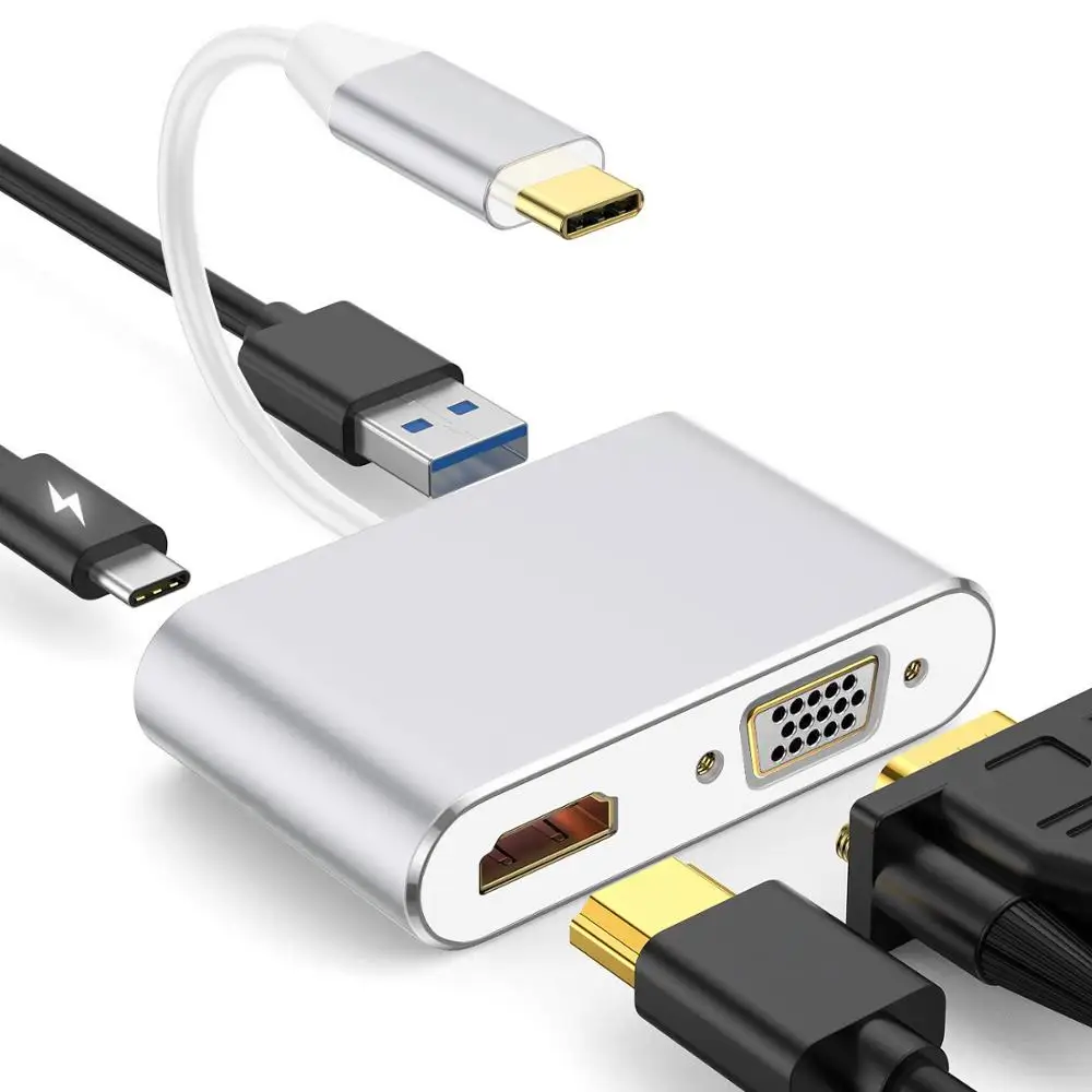 USB C HDMI USB 3,1 type c к HDMI 4K адаптер VGA USB3.0 аудио-видео конвертер PD 87W быстрое зарядное устройство для Macbook pro samsung s9 - Цвет: Серебристый