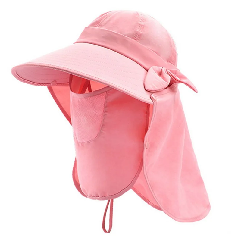 Pink MoneRffi Женская пляжная Панама Складная регулируемая Солнцезащитная широкополый козырек шляпа с лицом шеи откидной крышкой - Цвет: Pink