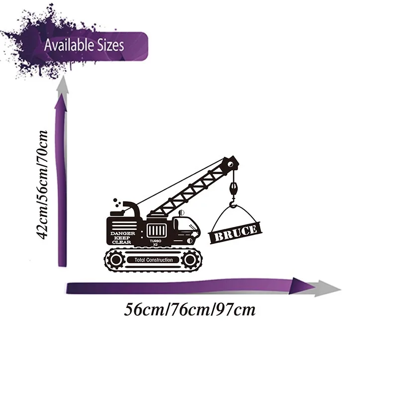 Custom Name Construction Crane Wall Sticker Boy Room Play Room Personalized Name  Construction Truck Car Wall Decal Bedroom Art (1)