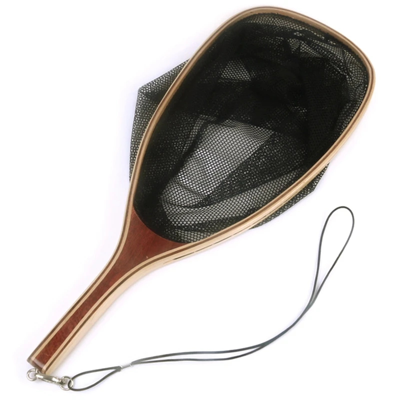 

Fly Fishing Net Mesh Wooden Handle Nylon Landing Net Catch And Release Holder Basket Spoon Net Fishingtools