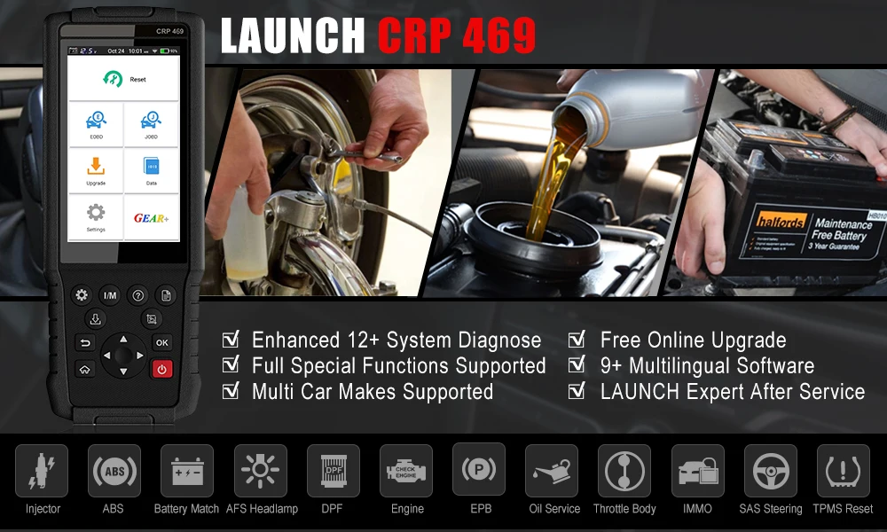 Launch X431 CRP469 OBD2 автомобильный сканер ABS EPB DPF TPMS сброс OBD 2 диагностический ODB2 автомобильный диагностический инструмент OBD2 сканер запуск