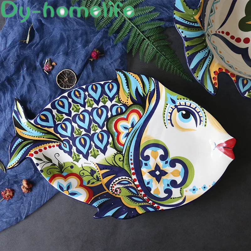 

European Fish-shaped Ceramic Plate Oversized Creative Fruit Plate Irregular Shaped Plate Household Dinner Plate Tableware Plate