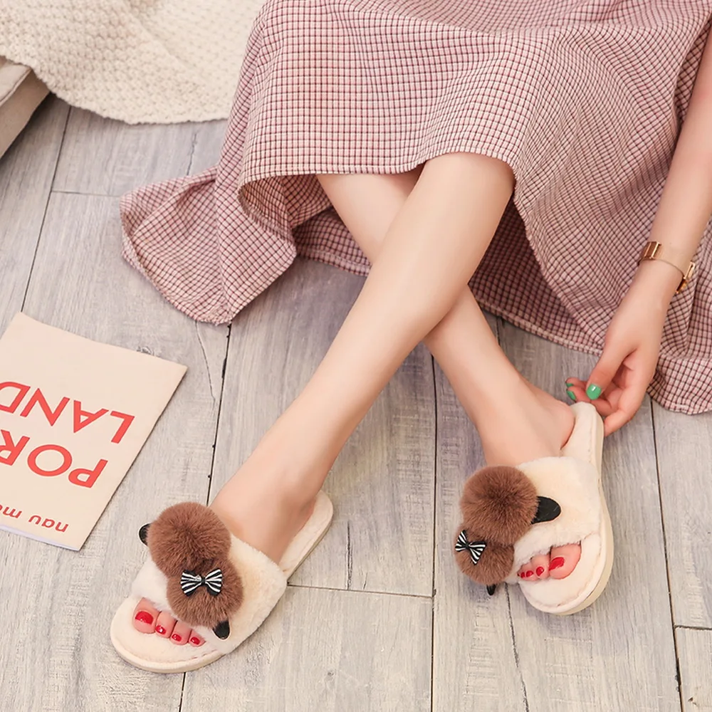 SHUJIN Female Cartoon Plush Doll Slippers Cute Ladies Cotton Indoor Shoes Women Slippers Open Toe Home Shoes New Women Footwear