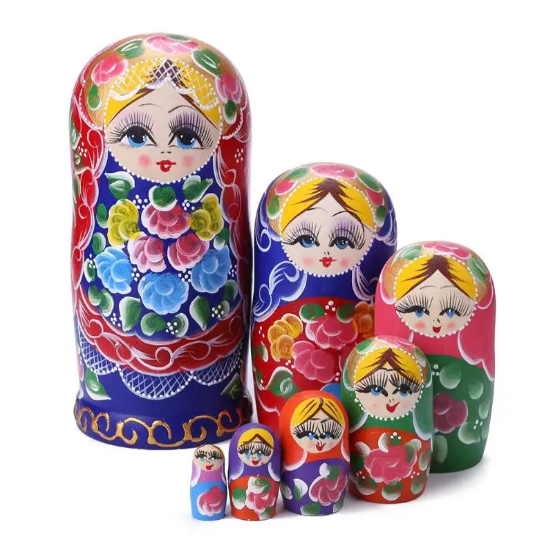 7 шт., деревянная русская кукла, классический красочный цветок, чистая ручная работа, Матрешка, искусство, ремесло, Матрешка, сделай сам, детская игрушка на день рождения - Цвет: E