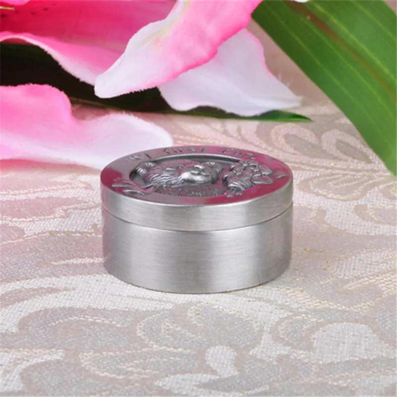 Creative European Newborn Baby First Tooth and First Curl Treasure Chest Box Round Shaped  Metal Artcraft Trinket Storage Box