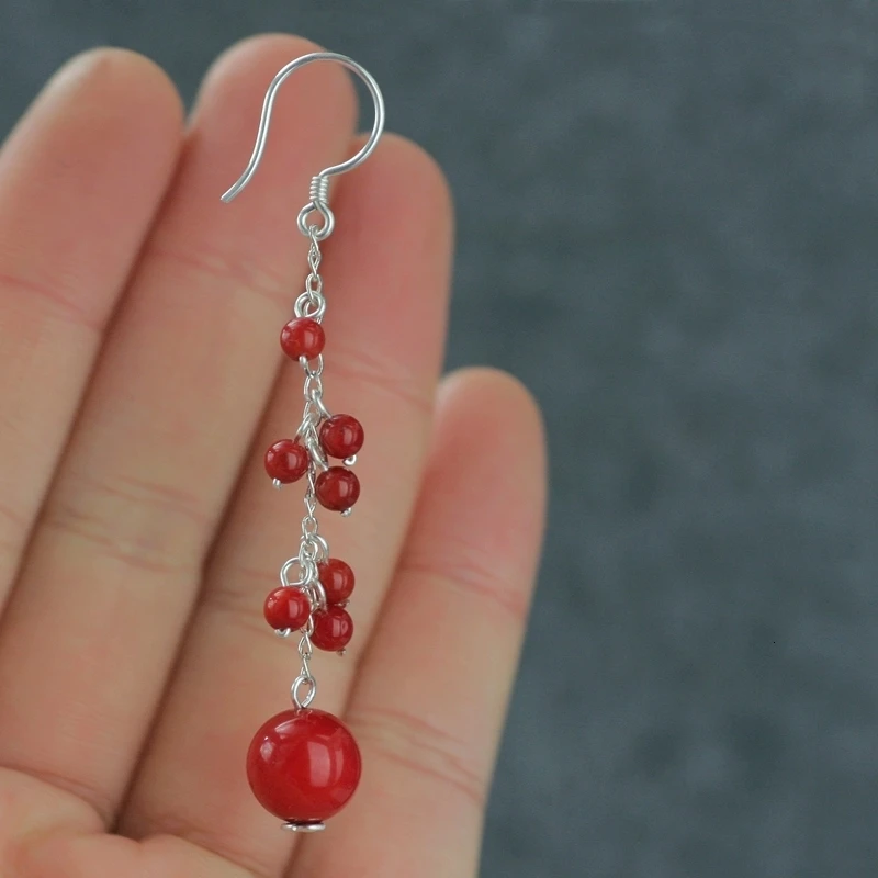 Lily Jewelry бусины Натуральный Коралл висячие серьги серебряные серьги для женщин подарок на день рождения Прямая поставка