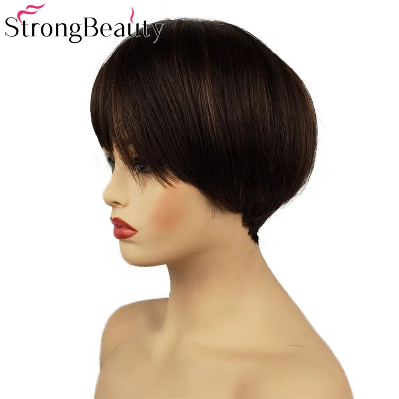 StrongBeauty короткие прямые синтетические парики натуральный коричневый парик женские волосы 3 цвета на выбор