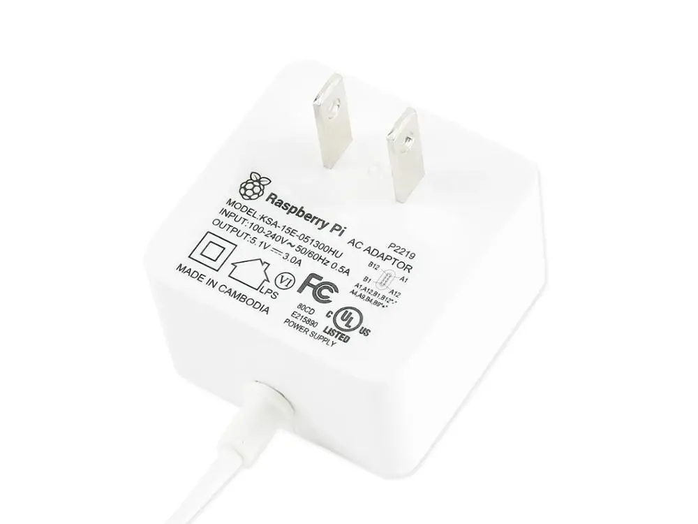 Официальный/ Raspberry Pi USB-C выходной разъем питания, поставка для Raspberry Pi 4, US, белый