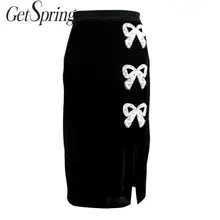 Getвесенняя Женская юбка с жемчугом в стиле пэтчворк черного и белого цветов, подходящая длинная юбка с высокой талией, винтажные велюровые юбки для женщин, s Мода