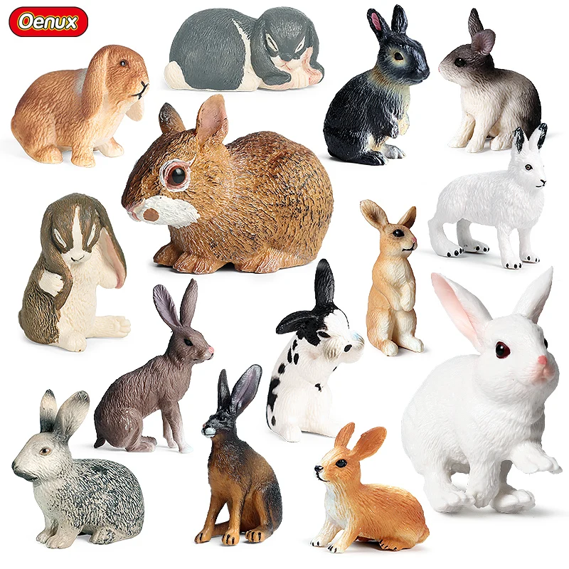 Oenux Simulation Cute Poultry Farm Animals Model Rabbit Bunny Wild Hare Miniature Action Figures Educational Toy Gift For Kids | Игрушки и