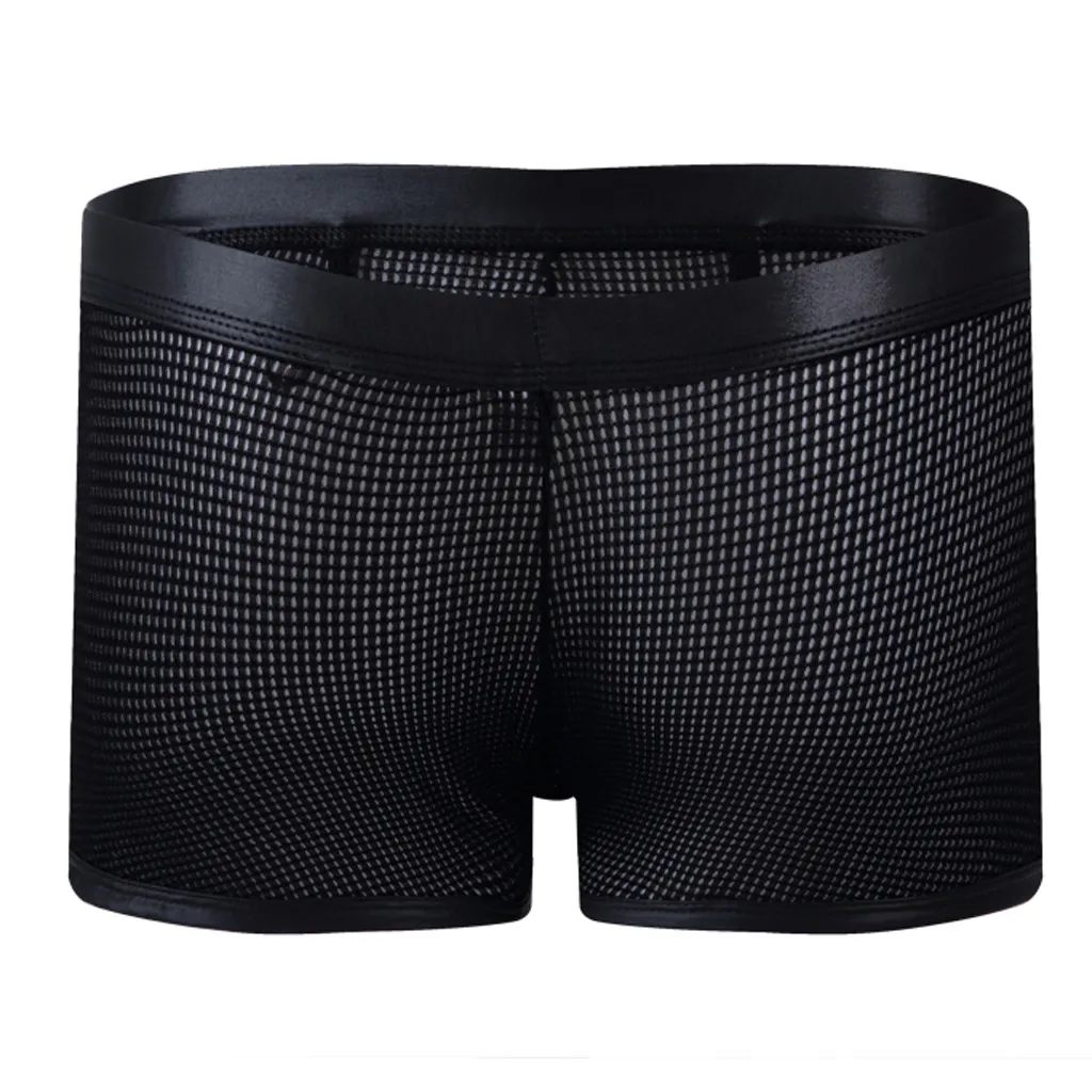 Men Mesh Hollow Bulge Pouch Boxer Ventilation Knicker Breathable Underwear Mid-Waist Pants An Comfortable Underpants#Y1