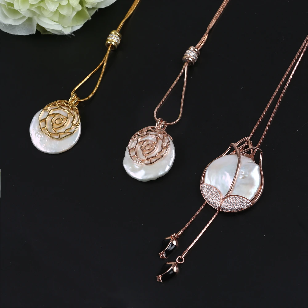

Fashion 26-27mm white color coin shape freshwater pearl necklace for women