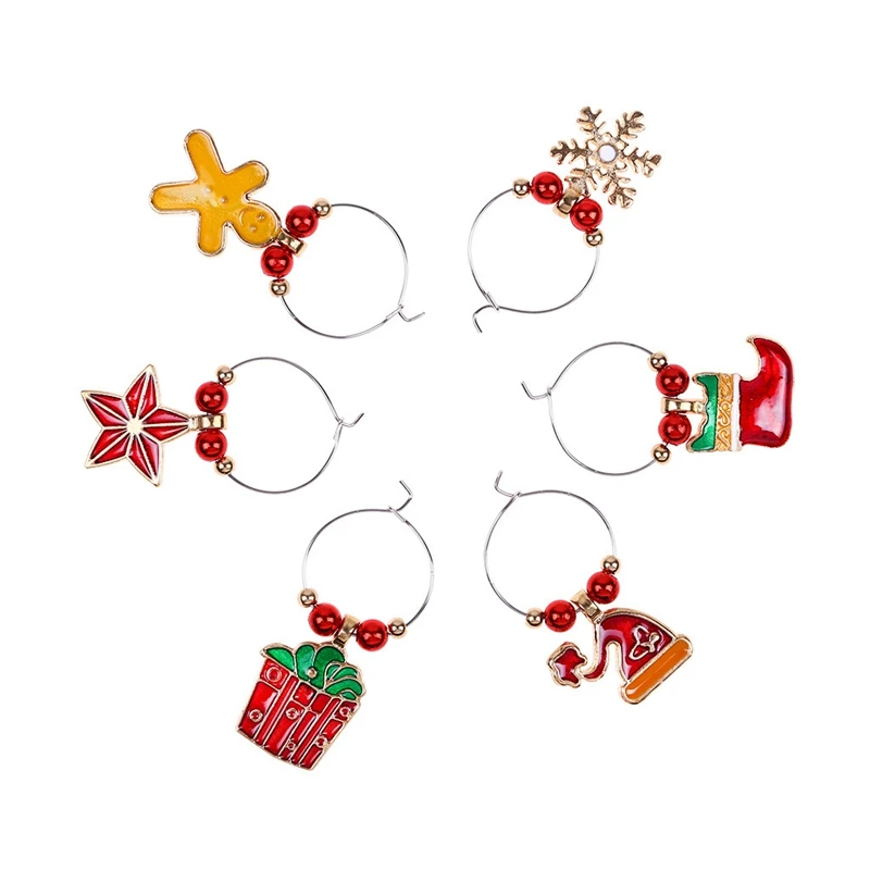 1Set Christmas Wine Glass Decoration Charms Party New Year Cup Ring Table Decorations Xmas Pendants Metal Ring Decor