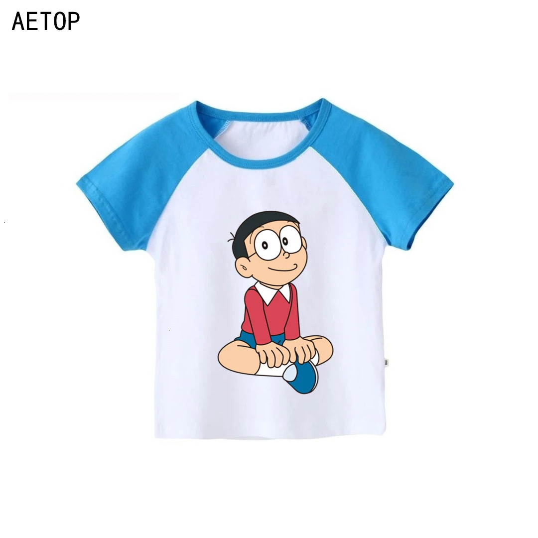 as picture Футболка с короткими рукавами для мальчиков и девочек с принтом «Doraemon» детские топы с круглым вырезом, Детская футболка с рисунком одежда для малышей - Цвет: as picture