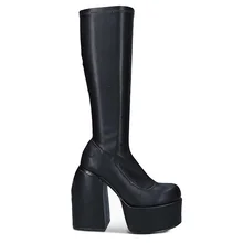 2021 nova moda grossa sapatos de salto alto plataforma preto mulher vestido de festa botas longas 34-43