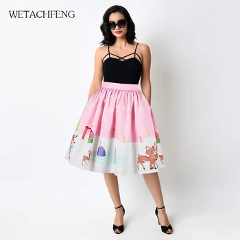 

Fall Pink Skirt Christmas Deer 3D Print Pleated High Waist A Line Midi Xmas Sweet Skirt Plus Size 2020 Fashion Women's Clothes