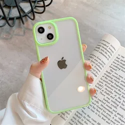 Candy Shockproof Silicone Bumper Phone Case - Transparent Protective Back Cover for 15Plus or 14Plus (Green)