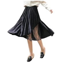 JAYCOSIN Женская плиссированная юбка бархатная кружевная Свинг длинная юбка Повседневная Faldas Saia модная Женская Весенняя юбка с высокой эластичной талией