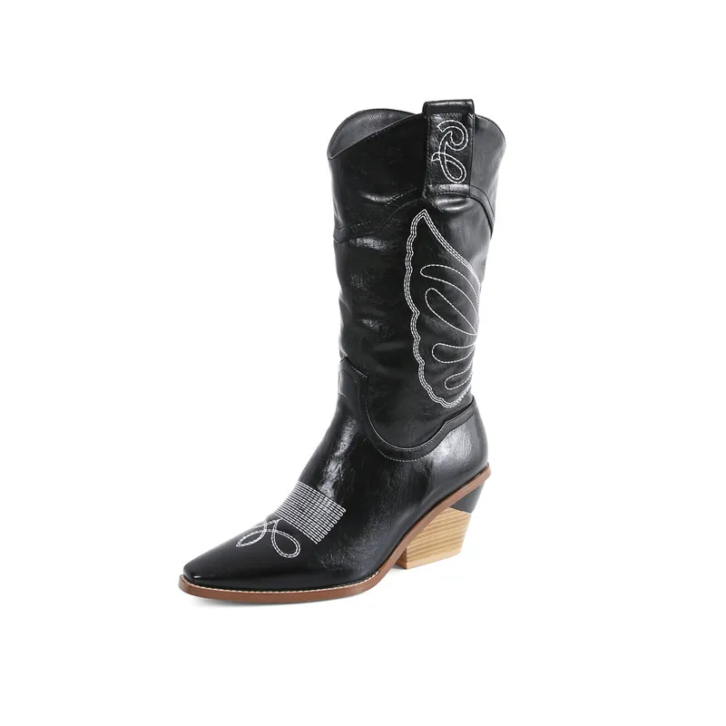 Smirnova new hot autumn winter boots for female slip on dress shoes women mid calf boots sexy ladies high heels boots - Цвет: Черный