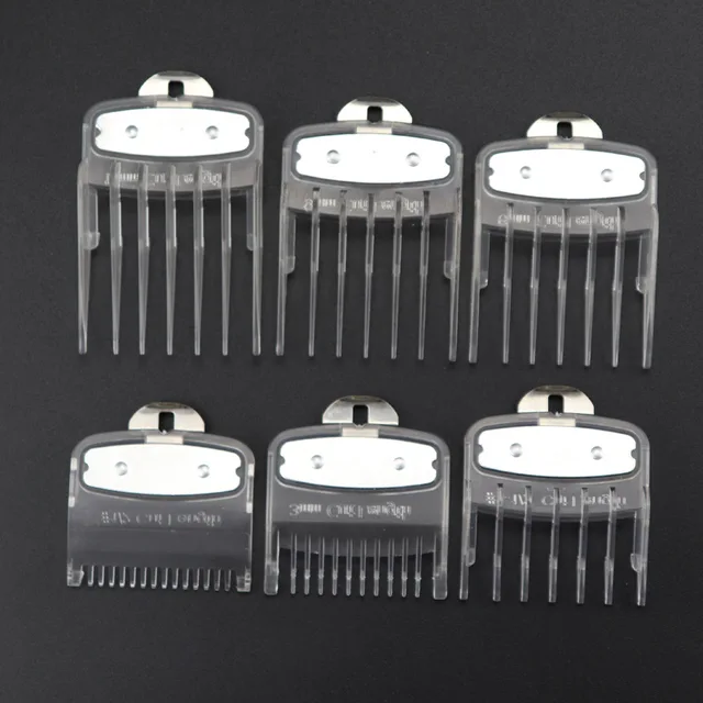 universal hair clipper cutting comb cover, barber shop trimmer protective gear accessory limit comb hairdressing tool 6pcs Transparent