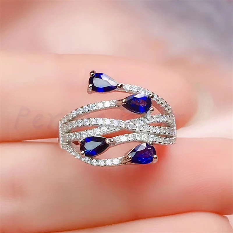 Натуральное Настоящее сапфировое кольцо класса люкс 0.35ct* 4 шт драгоценный камень Серебро 925 пробы ювелирные украшения# R991204
