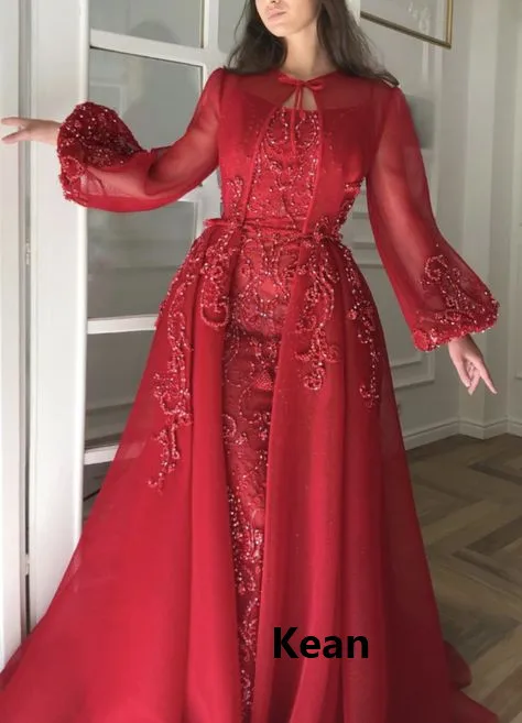 plus size evening gowns Sky Blue High Slit Evening Dress Applique One Sleeve Special Occasion robe soiree Islamic Dubai Kaftan Saudi Arabic Prom Gown plus size evening wear