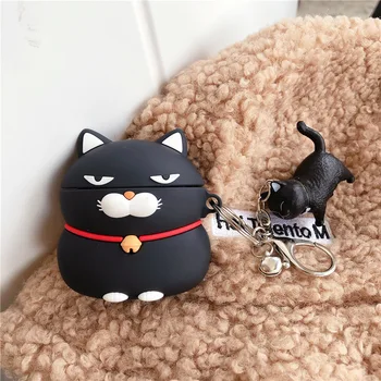 

3D Beard Blcak Cat Case for Airpods 2 Cute Bluetooth Earphone Case for Airpod 1 2 Cover for AirPods Silicone with Keychain