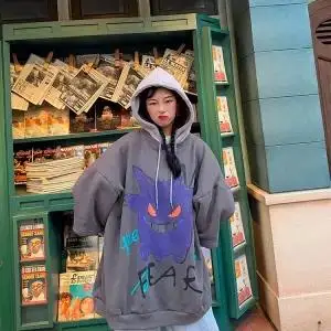 1 Amine Pokemon, толстовки, женские, Япония, хип-хоп, толстовка, Харадзюку, длинный рукав, толстовка, крутая, мультяшная, толстовка, уличная, для мужчин, женщин, s - Цвет: 1