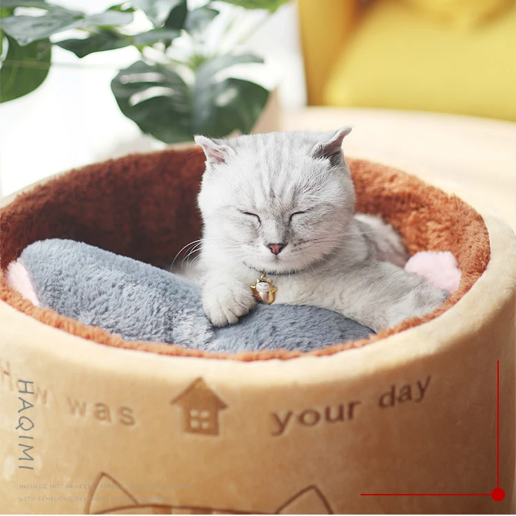 

kitten bed cat sleeping beds cylindrical Ins new cute design round cat litter autumn winter plush small kennel creative pet nest