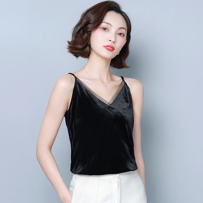 Женский велюровый Топ без рукавов облегающий укороченный топ с v образным