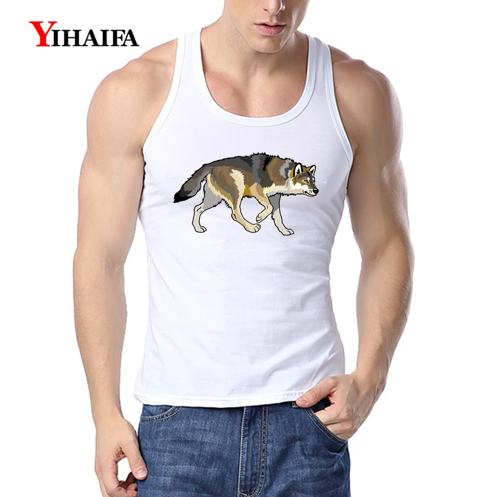 

YIHAIFA Mens Fitness Clothing Wolf Printed Tank Top Undershirt Bodybuilding Singlet Fitness Men Sleeveless Vest Gym Clothings