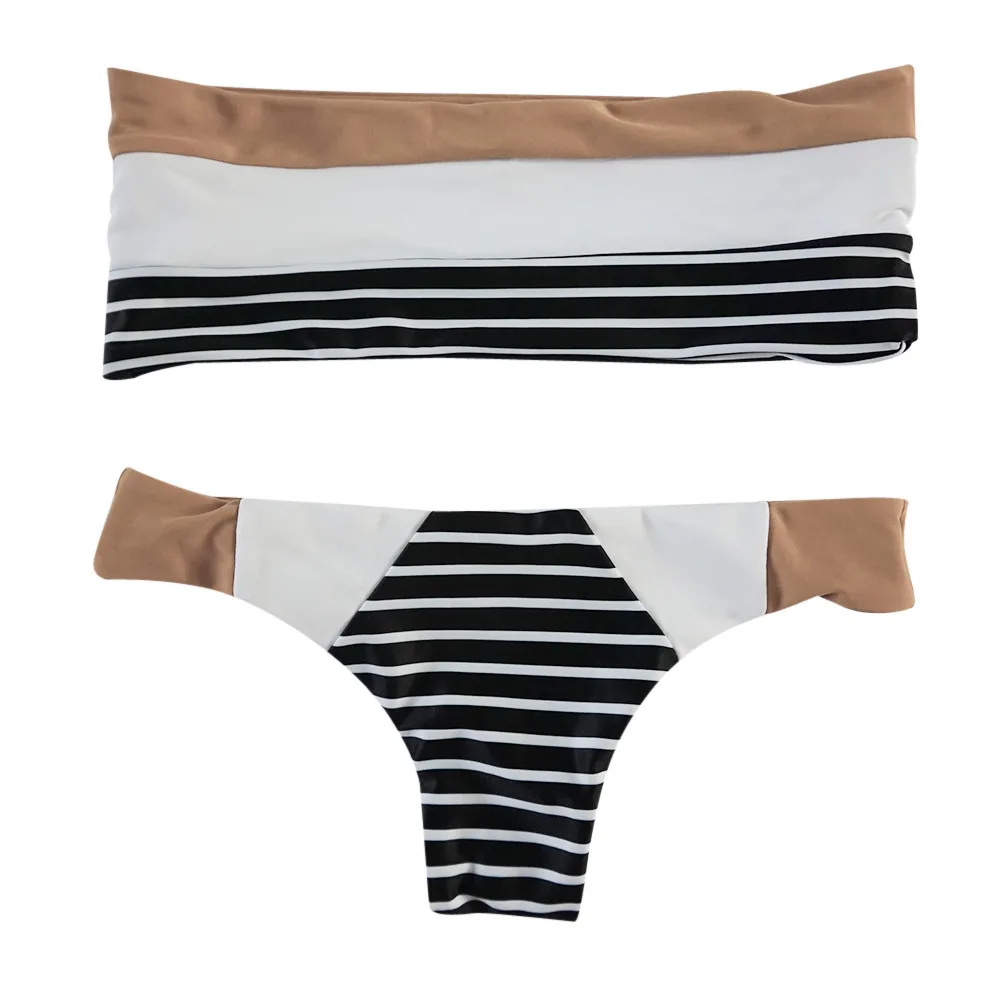 Womail Sexy Bandeau Bikini Set Swimsuit Popular Swimming Suit Biquini Stripe High Quality Swimwear Women Fashion Beachwear 113