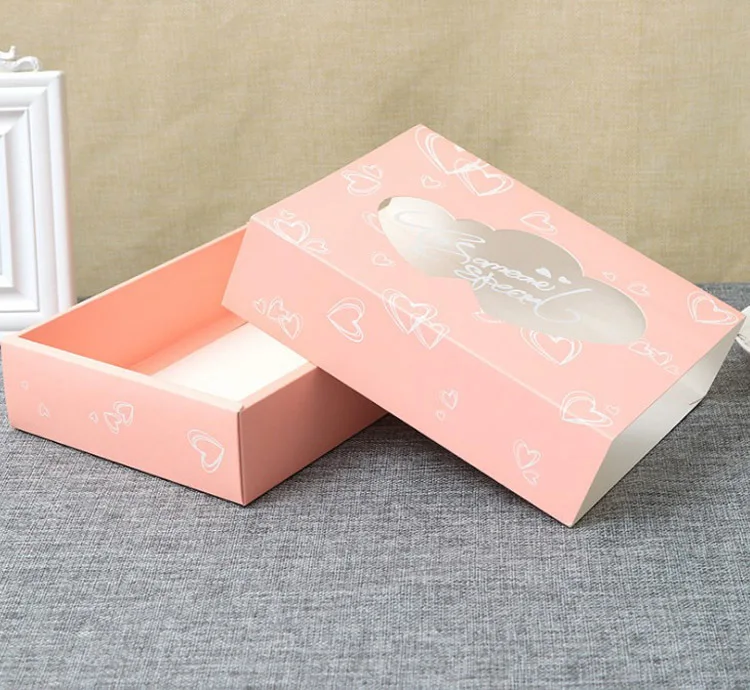 

50 Pcs Wedding Gift Box Party Favor Drawer Kraft Paper Box With Window Pink Heart Cookie Candy Cup Cake Boxes And Packaging