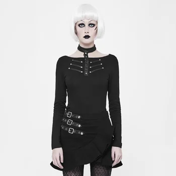 

PUNK RAVE Women's Punk Daily Hang Long Sleeve T-shirt Elastic Knited Hang Neck Handsome Slim Fit Tops