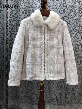 

High Quality 2020 Winter Newest Women Lapel Check Tweed Stitching Decoration Long-Sleeved Wild Jacket Short Coat