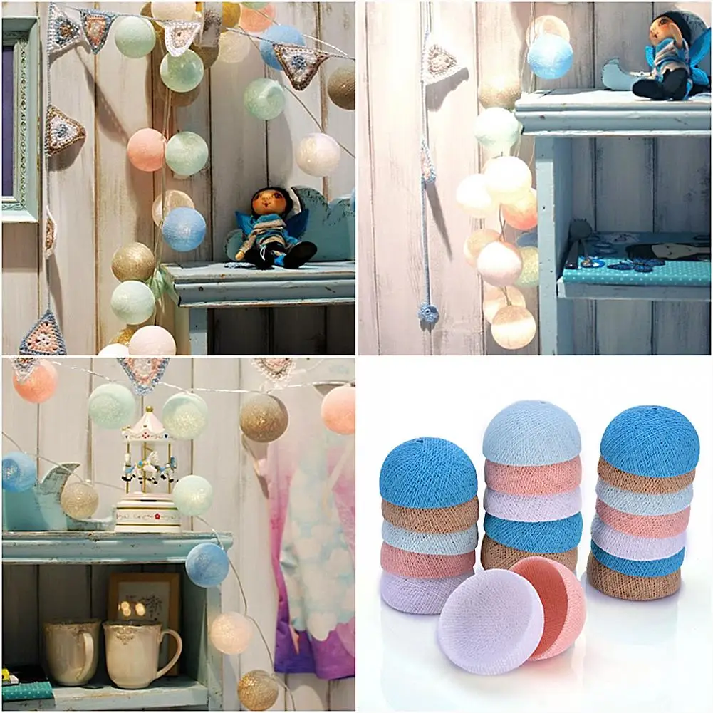 20 Lights Cotton Ball Model Fairy Light Purely Handmade Decorative Light Girl Room Decoration Wedding Night Light Cover Balls