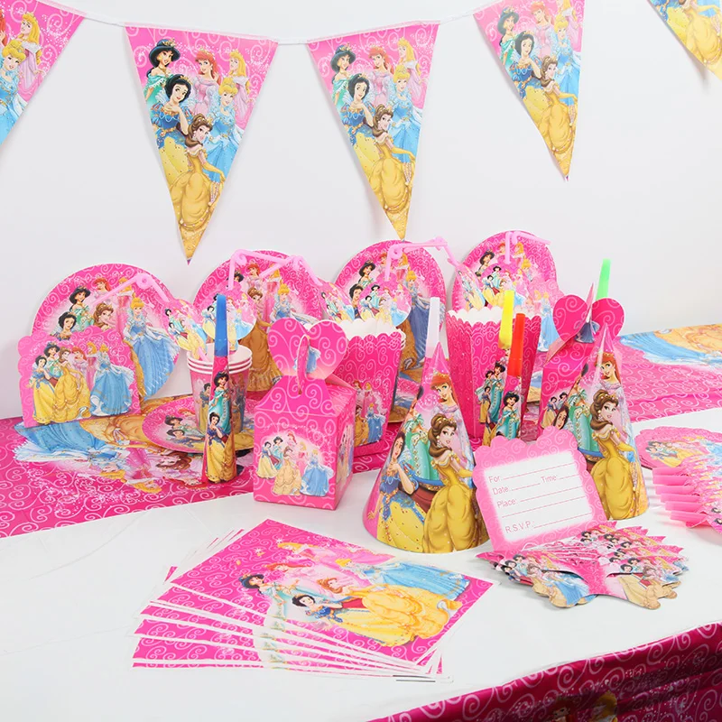 

Pink Princess Disposable Cutlery Dish Cup Set Child Girl Birthday Festival Party Set Friends Home Decor