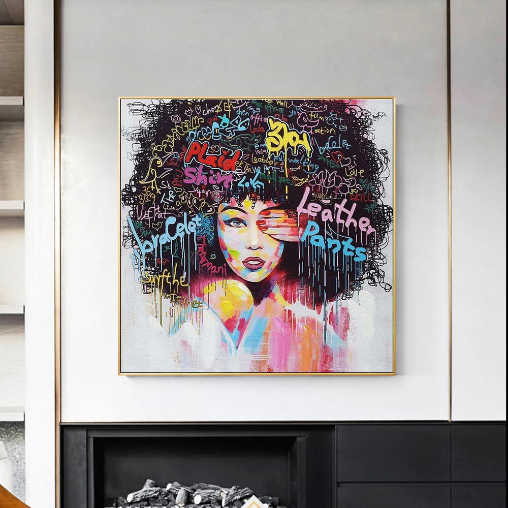 Modern African Girl Graffiti Wall Art Canvas Paintings Girl With Words Street Art Posters And Prints Wall Pictures For Kids Room Painting Calligraphy Aliexpress