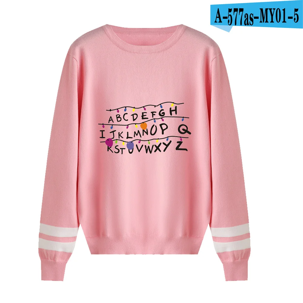 pink Теплые свитера с принтом «странные вещи» для пар, Модный осенне-зимний теплый повседневный вязаный Повседневный свитер с длинными рукавами - Цвет: pink