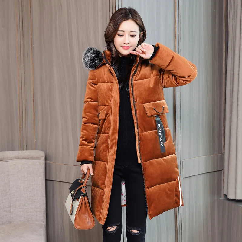 

Gold Velvet Medium-length New Style down Jacket Women's Plus-sized Cotton Coat down Coat Fashion Slim Fit Coat Winter