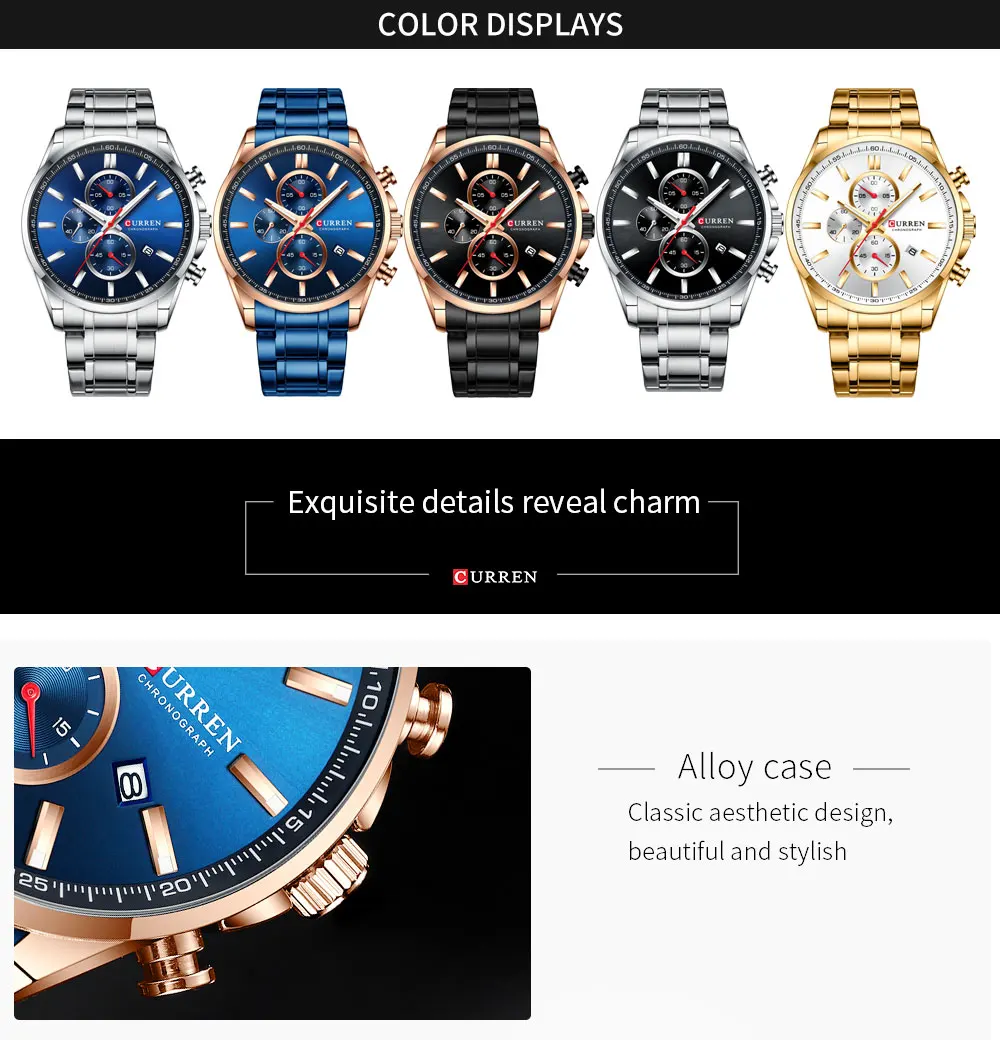 CURREN часы для мужчин Топ люксовый бренд синие кварцевые мужские часы из нержавеющей стали большие спортивные наручные часы хронограф Дата