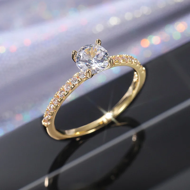 Anillo de compromiso clásico de circón brillante, joyería opcional de tres colores, oro blanco, oro rosa