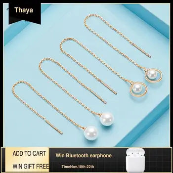 

Thaya New s925 silver Pearl Earrings Tassel Rose Gold 9cm Drooping Handmade Pearl Silver Earring For Women 2020 Fine Jewelry Gif