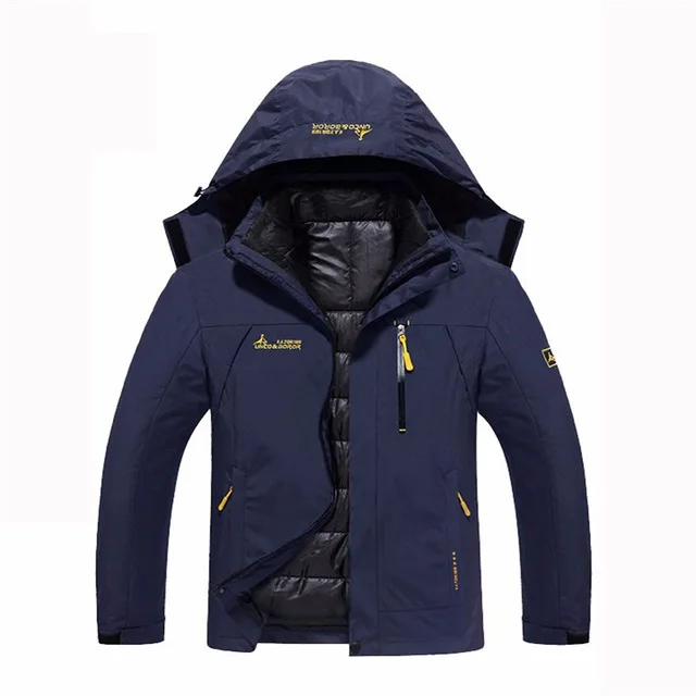 Aismz Winter Thermal Jacket Men Waterproof Thick Warm 2 in 1 Parkas Patchwork Windproof Hooded Downs Coats Outwear Plus Size 6XL - Цвет: 85312 dark blue