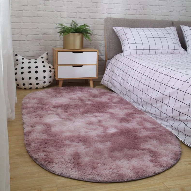 Pink Purple Овальный ковер, крашеные плюшевые мягкие ковры для гостиной, спальни, Противоскользящие коврики, ковер для спальни, водопоглощающий ковер A003A - Цвет: Pink Purple