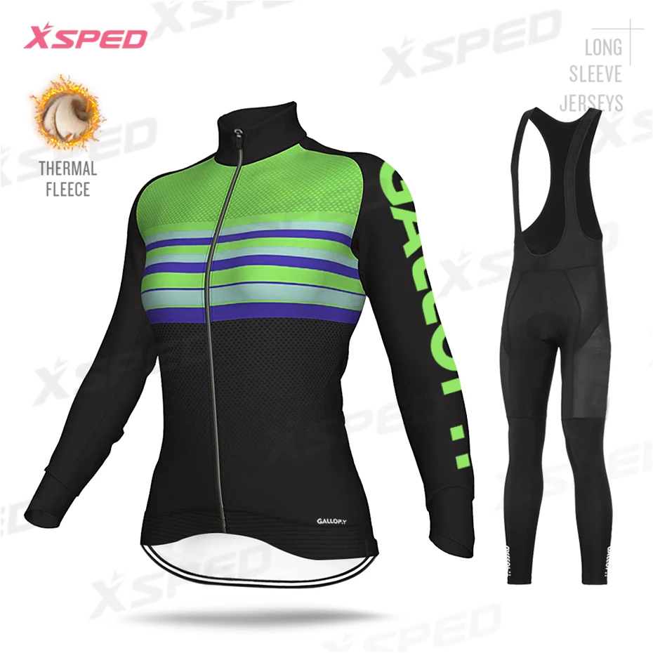 Bib Cycling Set Новинка, женская зимняя одежда для велоспорта, Теплая Флисовая одежда, Джерси с длинным рукавом, женская модная униформа для шоссейного велосипеда, уличная теплая куртка - Цвет: Bib Cycling Set