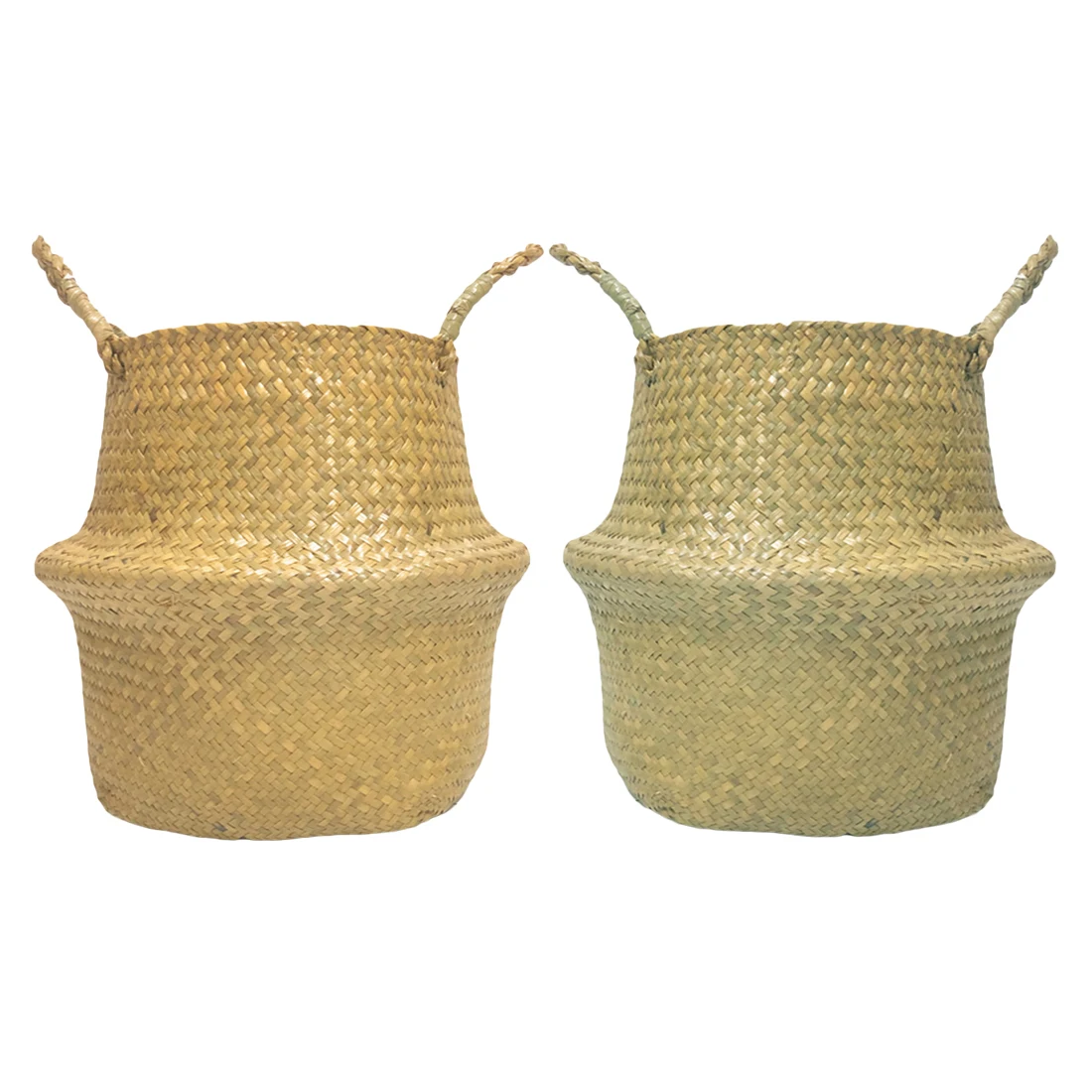 Household Storage Foldable Natural Woven Storage Basket Pot Garden Flower Vase Hanging Wicker Basket Bellied Baskets